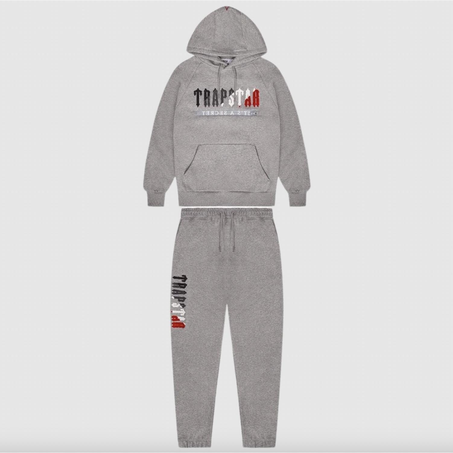 New Trapstar Menâs Decoded Logo Chenille Tracksuit In Grey/ Red